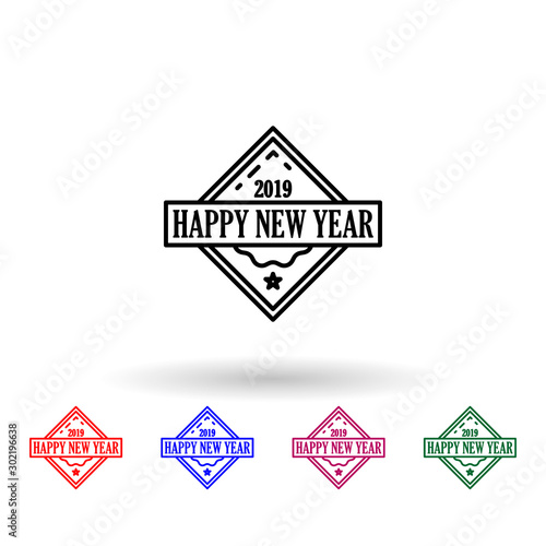 Happy new year 2019 stamp multi color icon. Simple thin line  outline vector of stamp happy new year icons for ui and ux  website or mobile application