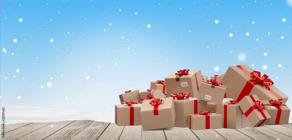 christmas gifts wrapped delivery parcels 3d-illustration - obrazy, fototapety, plakaty 
