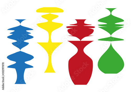 Siluetas de color rojo, verde, amarillo y azul.