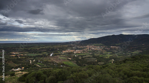 aerial view with drone of the castle torre dei doria chiaramonti santa maria goghinas in sardinia