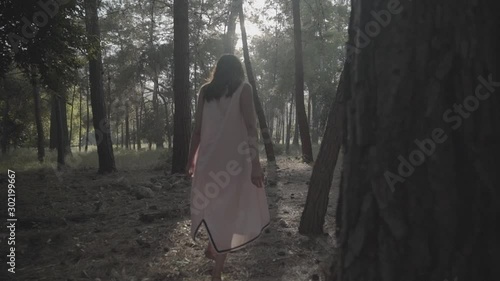 young woman running in the forest, s-log ungraded