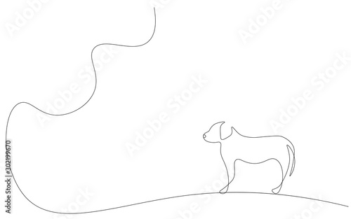 Puppy continuous line drawing, vector illustration