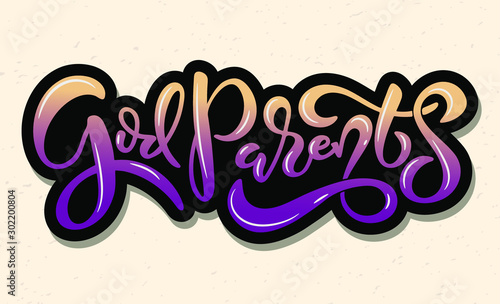 Lettering phrase godparents for godparent proposal. Template for invitation card, vector hand drawn design isolated on pink background