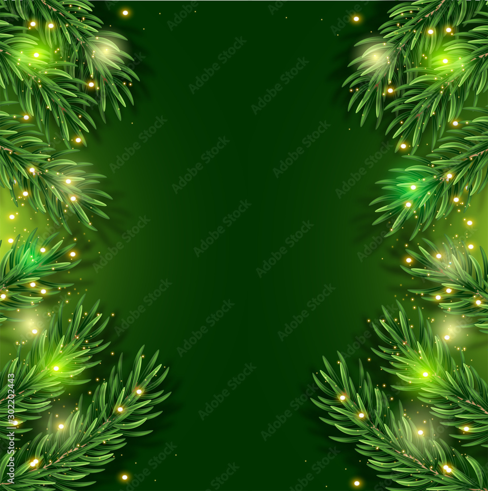 Merry Christmas and Happy New Year. Background with pine