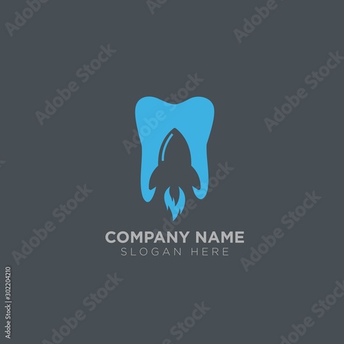 Creative dental rocket logo, tooth with rocket image in negative space design
