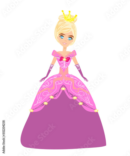 Beautiful queen in a pink dress - isolated illustration