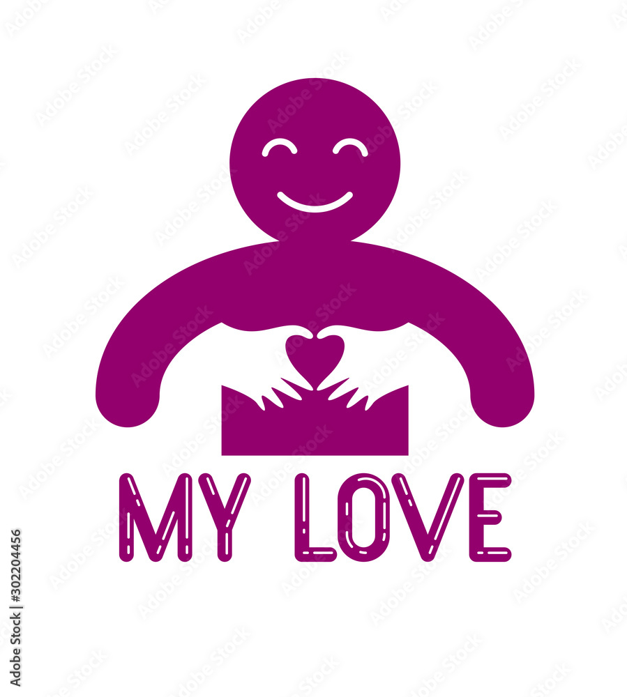 Love arms hugging lover and shows heart shape gesture hands, lover woman hugging his man and shares love, vector icon logo or illustration in simplistic symbolic style. Love arms hugging lover and shows heart shape gesture hands, lover woman hugging his man and shares love, vector icon logo or illustration in simplistic symbolic style.