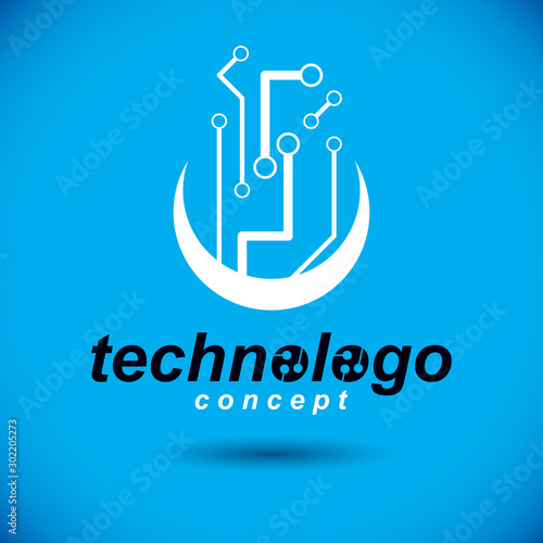 Vector circuit board, digital technologies abstraction. Computer microprocessor scheme, futuristic design. Modern technology communication logo.