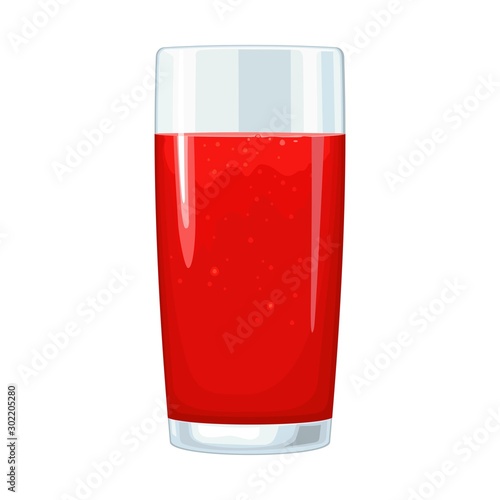 Glass of tomato juice. Vector flat color illustration. Isolated on white