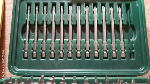 Screwdriver Set. Set of drills. A set of construction tools. photo