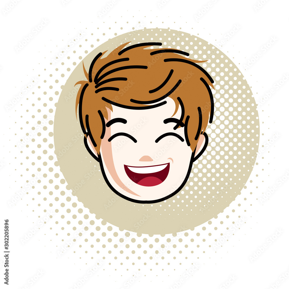 Cute boy face, human head. Vector redhead character, positive toddler face features. Cute boy face, human head. Vector redhead character, positive toddler face features.
