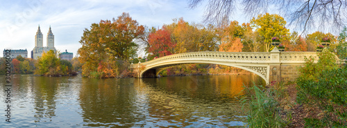 New York City Central Park fall foliage at Bow Bridge pond