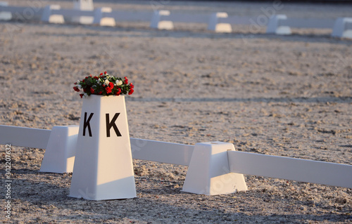 White riding arena for horses. Close-up, horizontal. Sport concept.