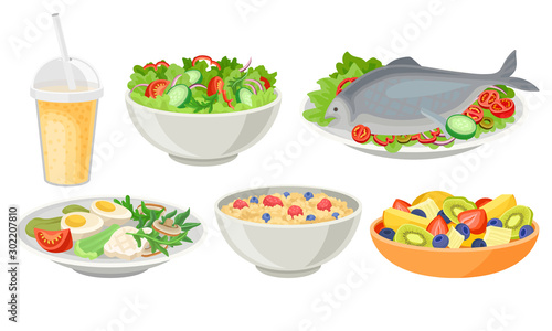 Healthy Fresh Weight Loss Nutrition Vector Illustration Set Isolated On White Background