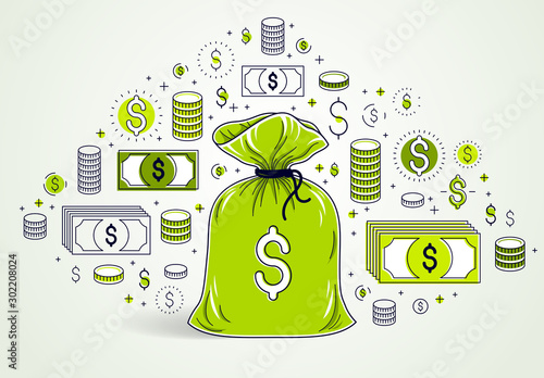 Money bag and dollar icon set vector design, savings or investments concept.