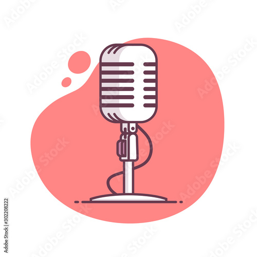 Mid century vintage retro microphone icon in monoline / line art style
