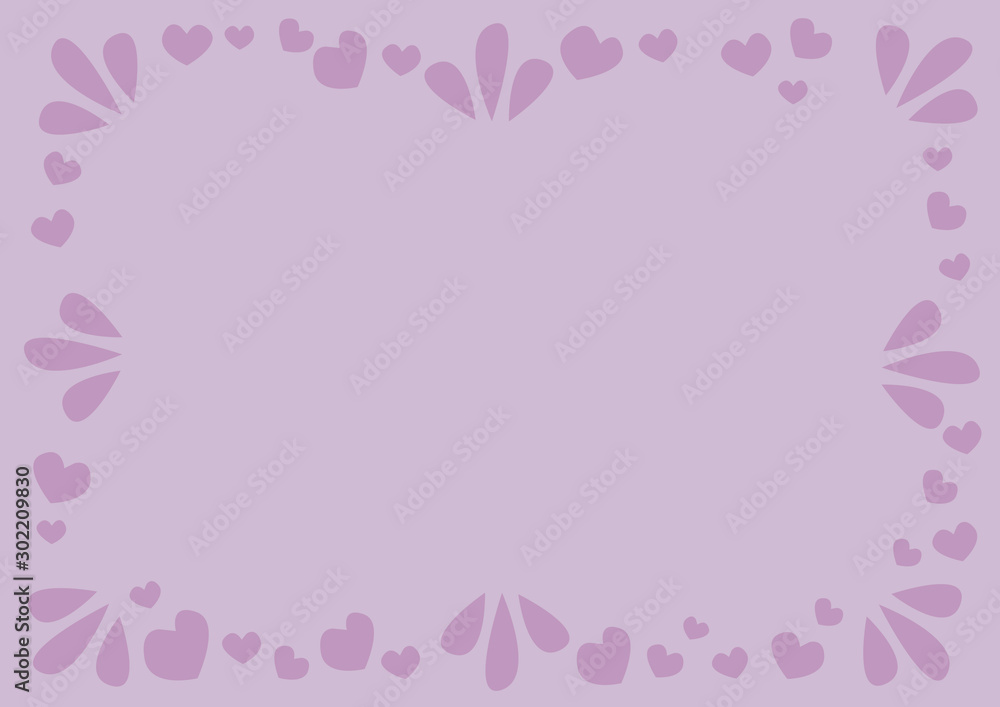 Purple border background with love and hearts. Layout design for business or leisure project.