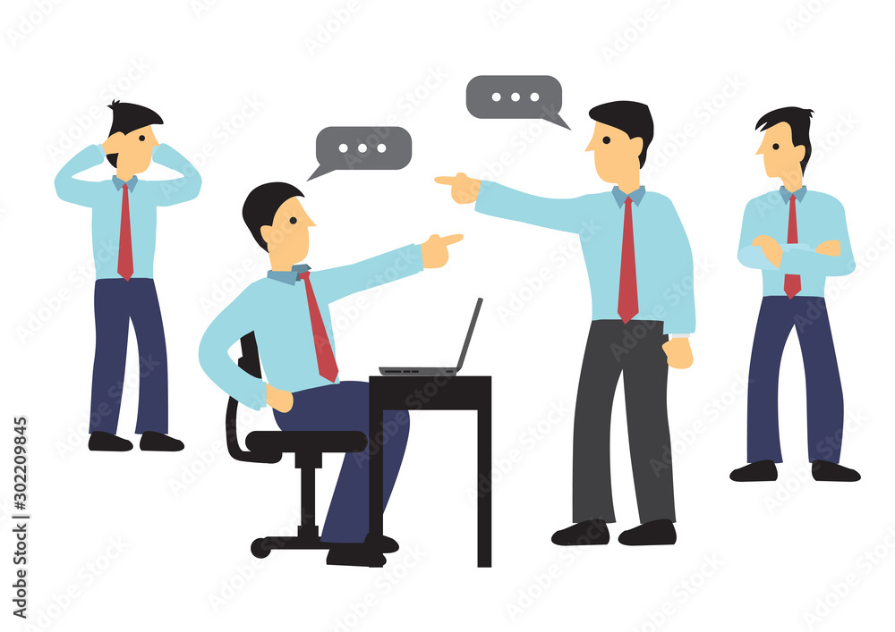 Two Businessman arguing in the office. Concept of workplace bully or office politics.