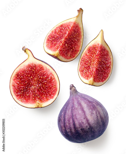 Fresh whole and sliced fig on white background photo