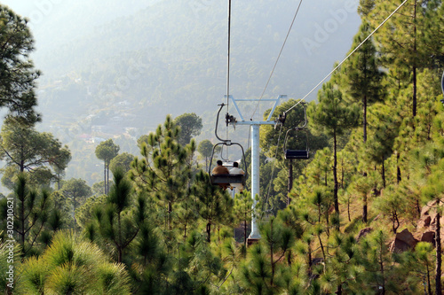 Lush Green Pine Trees Forest Landscape and Patriata Chairlift, New Murree, Punjab, Pakistan