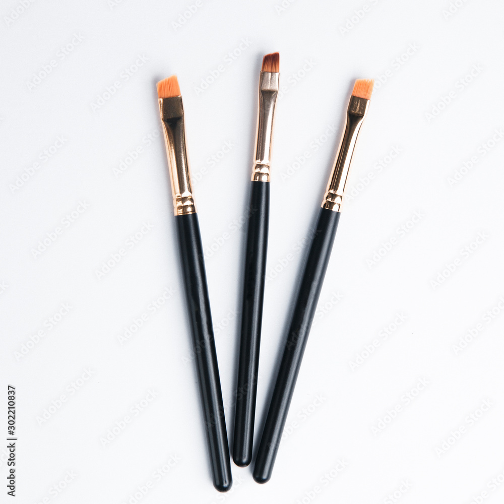 Leather case with makeup brushes. Set of black eyebrow brushes. Leather case with makeup brushes. Set of black eyebrow brushes.