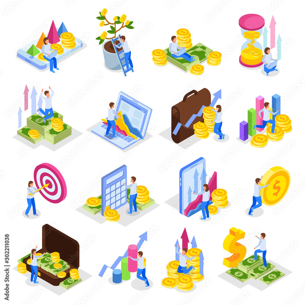 Isometric Investment Icons Collection Isometric Investment Icons Collection