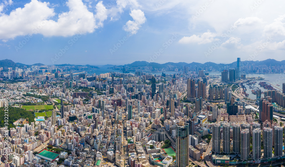  Drone fly over Hong Kong city