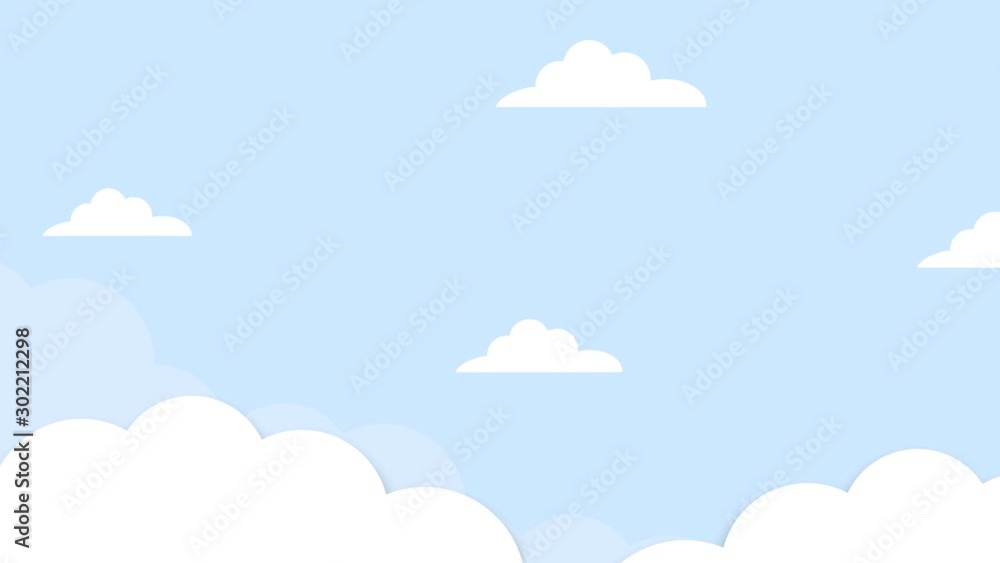 Abstract kawaii. Blue sky full of clouds moving right to left. Cartoon sky animated gradient background. Flat animation. 4k Abstract kawaii. Blue sky full of clouds moving right to left. Cartoon sky animated gradient background. Flat animation. 4k