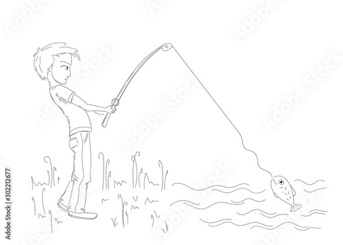 little boy catching fish