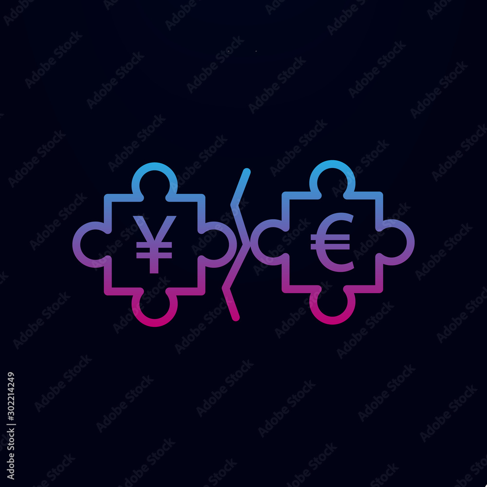 Puzzle euro and yen nolan icon. Simple thin line, outline vector of trade wars icons for ui and ux, website or mobile application Puzzle euro and yen nolan icon. Simple thin line, outline vector of trade wars icons for ui and ux, website or mobile application