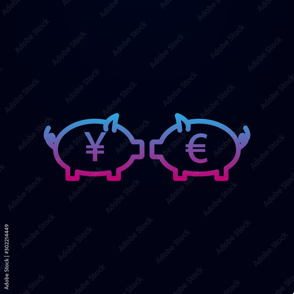 Cash pig yen and euro nolan icon. Simple thin line, outline vector of trade wars icons for ui and ux, website or mobile application Cash pig yen and euro nolan icon. Simple thin line, outline vector of trade wars icons for ui and ux, website or mobile application