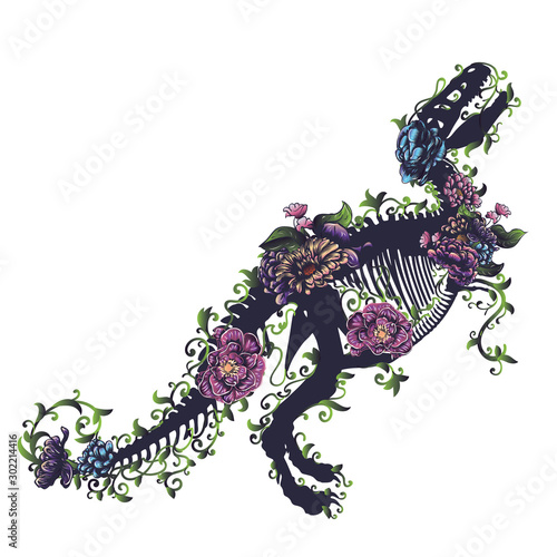 Trex skeleton with flowers