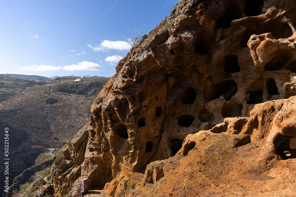 Aboriginal caves Cenobio de Valeron in Gran Canaria, Canary islands, Spain