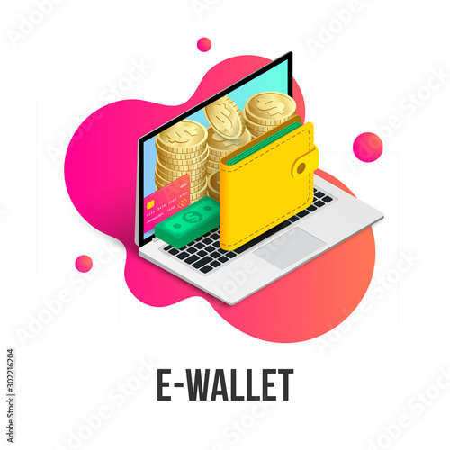 E-wallet concept isometric laptop