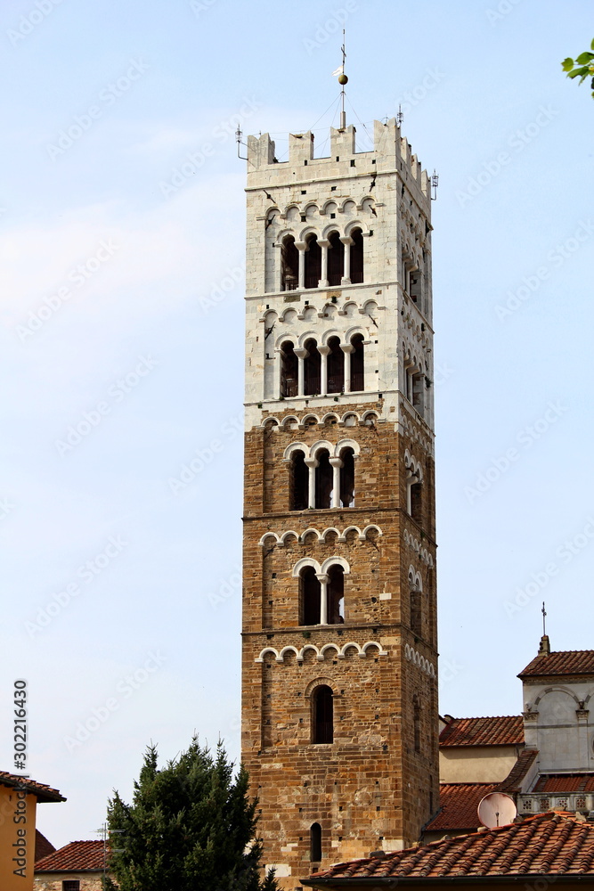 Lucca, view of the bell tower of the Cathedral of San Martino or Duomo of Lucca from the city walls