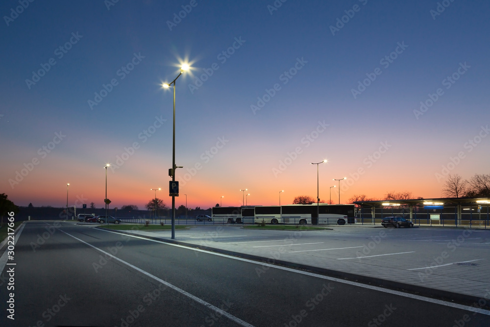 modern parking area at night with led street lights