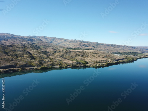 Aerial view Lake Dunstan near Cromwell, Otago, New Zealand