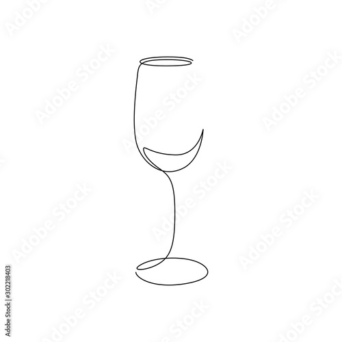 Continuous one line wine glass art. Vector