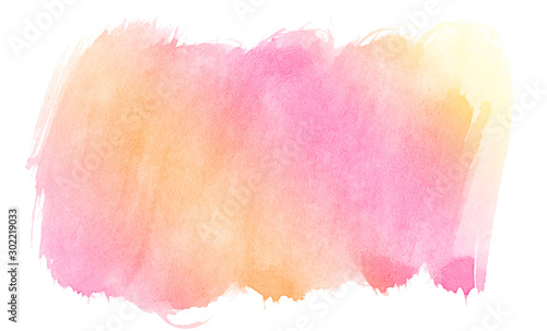 Pink-yellow multicolor watercolor in pastel colors. An isolated place with divorces and borders. Frame for design.