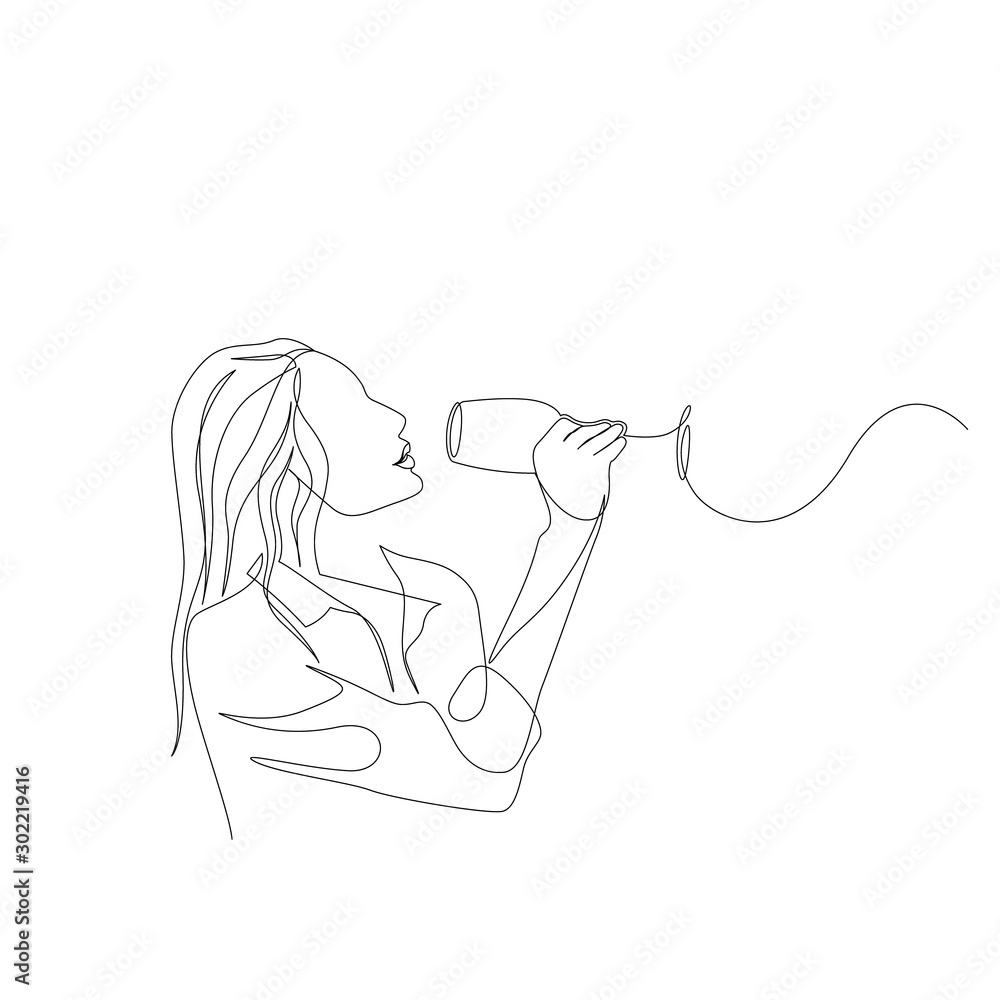 Continuous one line woman tastes wine. Degustation, tasting. Vector Continuous one line woman tastes wine. Degustation, tasting. Vector