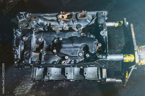 Old disassembled engine for repair. Repair service.