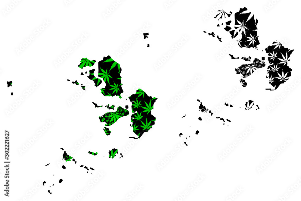 Incheon (South Korea, Republic of Korea, ROK) map is designed cannabis leaf green and black, Incheon Metropolitan City (Inchon) map made of marijuana (marihuana,THC) foliage....