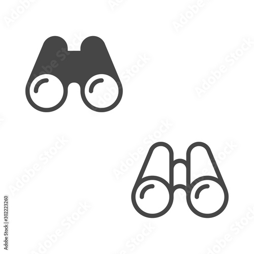 Binoculars icon. Set of binoculars icons in flat and outline design style isolated on white background. Vector EPS10.
