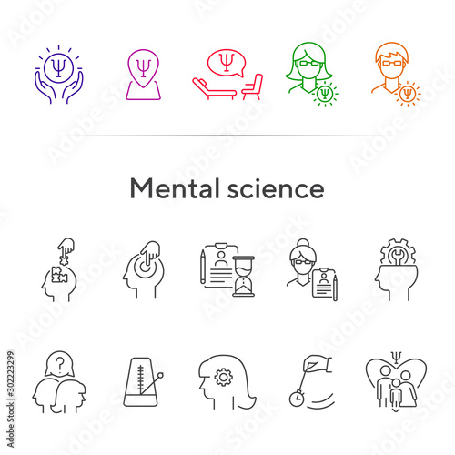 Mental science line icon set