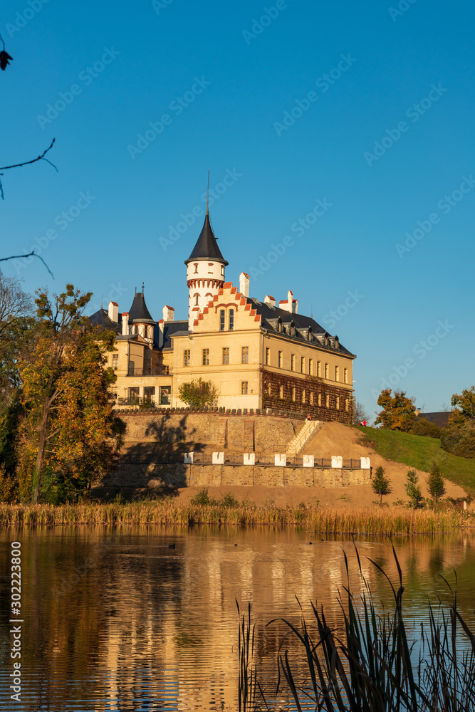 chateau Radun with pond near Opava town in Czech republic