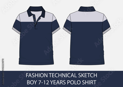 Fashion technical sketch for boy 7-12 years polo shirt
