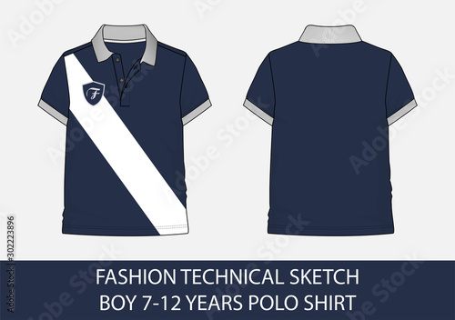 Fashion technical sketch for boy 7-12 years polo shirt