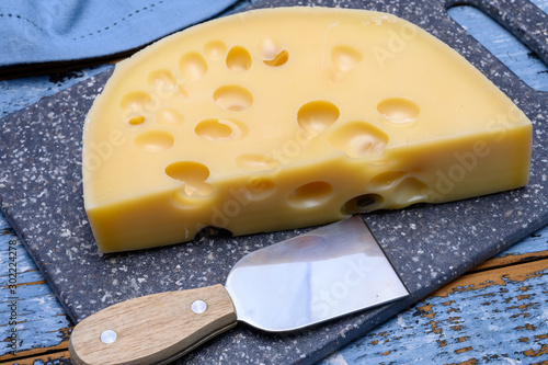 Cheese collection, french hard cheese with holes emmentaler