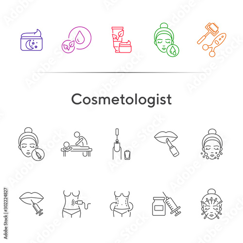 Cosmetologist line icon set