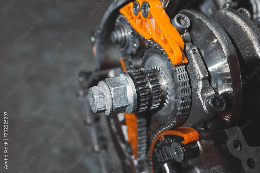 Details of a car engine close-up. Repair service.